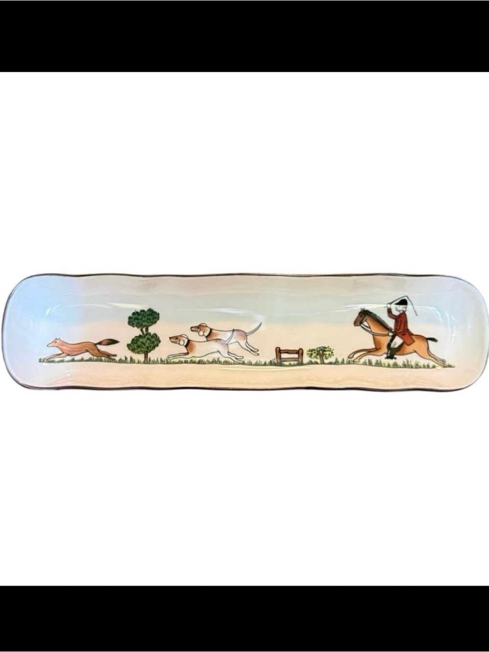 Crown Staffordshire Bone China Tray • “Hunting Scene” England Mid‑Century • 8.5”